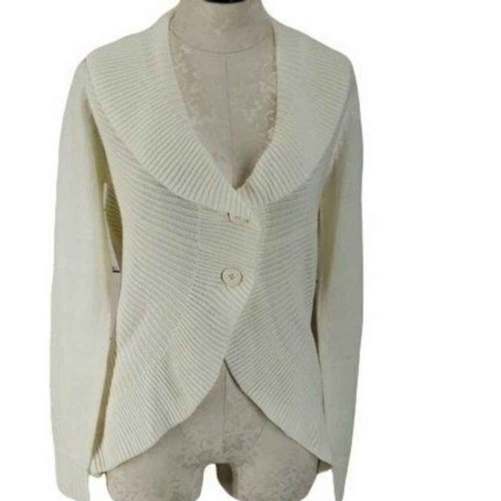 Motto Cream White Wool Blend Shawl Collar Button Front Cardigan Sweater Small